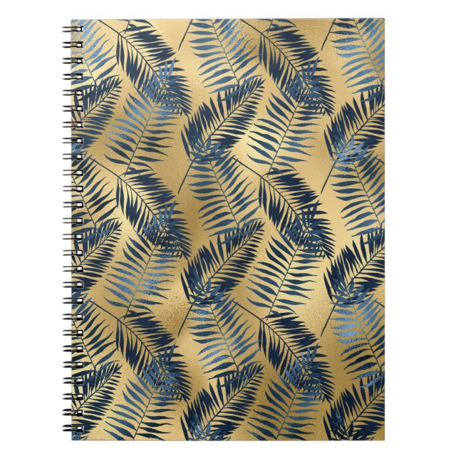 Caderno Espiral Diário Folha de Palma Azul Dourado (Frente)