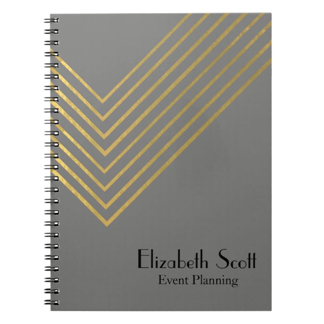 Caderno Espiral Diário geométrico Dourado e minimalista moderno/ (Frente)