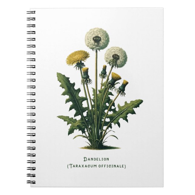 Caderno Espiral Diário Herbal do Dente-de-Leão Amarelo (Frente)