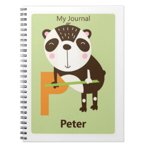Caderno Espiral Diário Infantil Personalizado Letra P   Panda Fofo