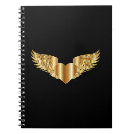Caderno Espiral Diário Jornal Coração Alado Dourad