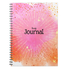 Caderno Espiral Diário Monograma Estrelas Laranja Rosa Aquarela