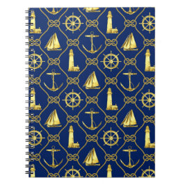 Caderno Espiral Diário Náutico Dourado e Azul