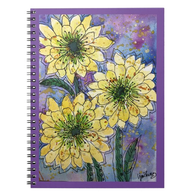 Caderno Espiral Diário/Notebook - Flores Amarelas De Chrysanthemum (Frente)