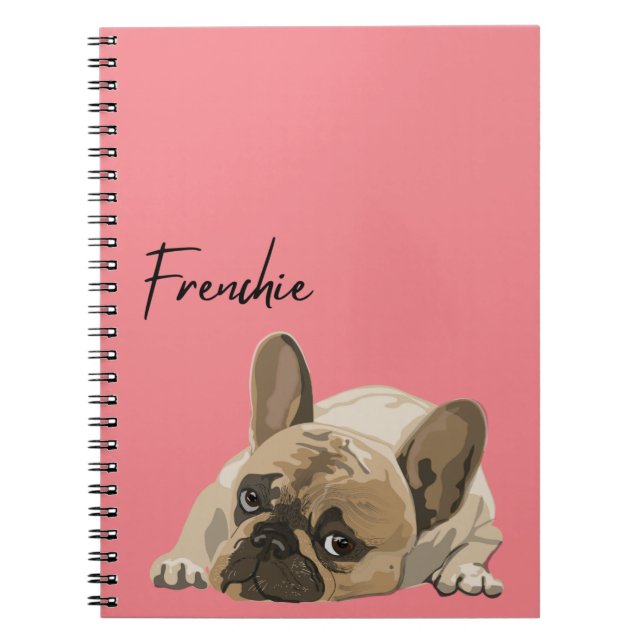 Caderno Espiral Diário/Notebook - Francês rosa, Buldogue Francês (Frente)