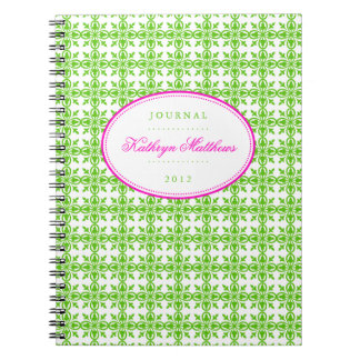 Caderno Espiral Diário oval rosa-quente do padrão de filigrana ver