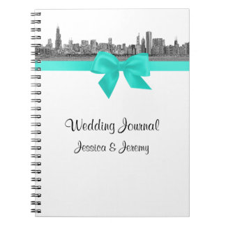 Caderno Espiral Diário para Notebook Chicago Skyline Etchd BW Aqua