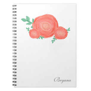 Caderno Espiral Diário para notebook pintado com flores de laranj