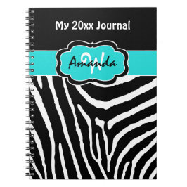 Caderno Espiral Diário Personalizado Aqua Black White Zebra Stripe