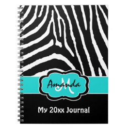 Caderno Espiral Diário Personalizado Aqua Black White Zebra Stripe