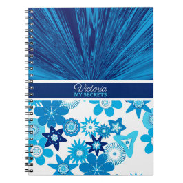 Caderno Espiral Diário Personalizado Azul-Satin n Flores