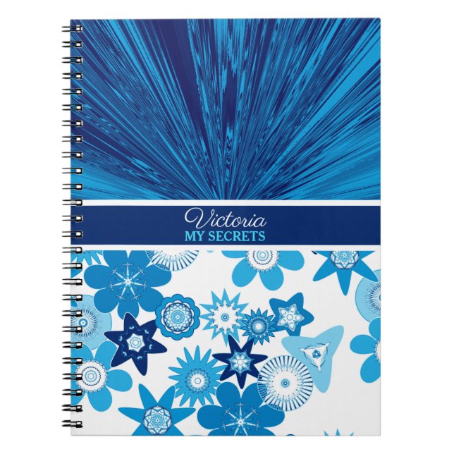 Caderno Espiral Diário Personalizado Azul-Satin n Flores (Frente)