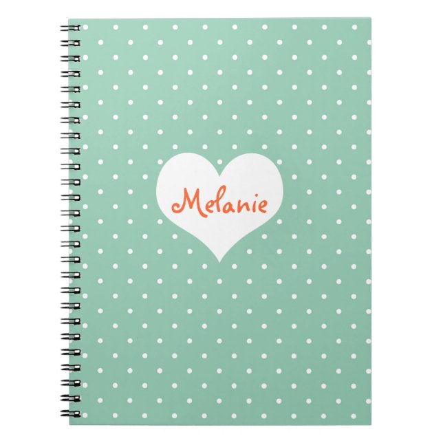 Caderno Espiral Diário personalizado da bolinhas de teal de pré-di (Frente)
