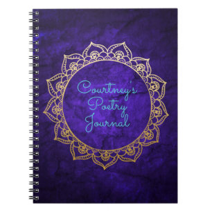Caderno Espiral Diário personalizado da poesia com mandala Dourad