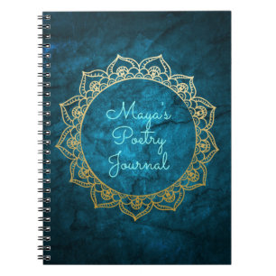Caderno Espiral Diário personalizado da poesia com mandala Dourad