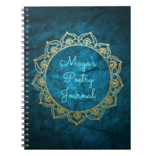 Caderno Espiral Diário personalizado da poesia com mandala Dourado