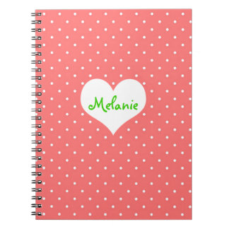 Caderno Espiral Diário personalizado de coração de bolinhas rosa-p