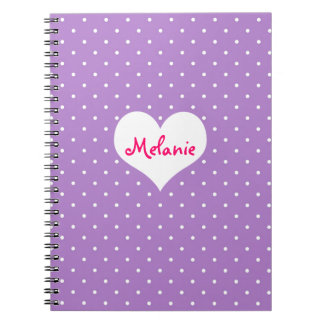 Caderno Espiral Diário personalizado de coração de bolinhas roxa p