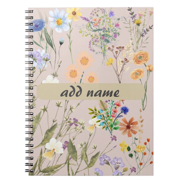 Caderno Espiral Diário Personalizado De Flor Selvagem, Mulheres Pe (Frente)