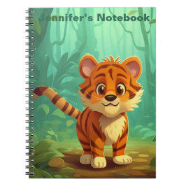 Caderno Espiral Diário Personalizado De Tigre Para Bebê Whimsical.