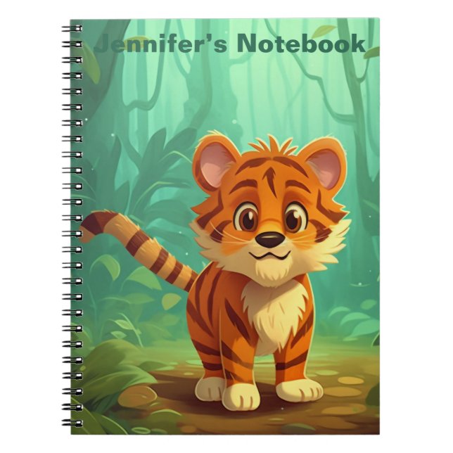 Caderno Espiral Diário Personalizado De Tigre Para Bebê Whimsical. (Frente)
