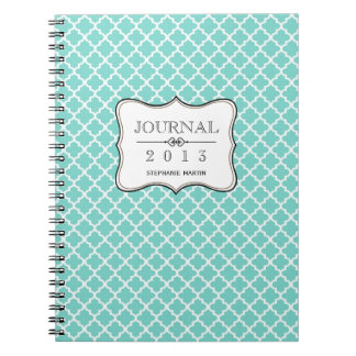 Caderno Espiral Diário personalizado do azulejo Teal blue marroqui