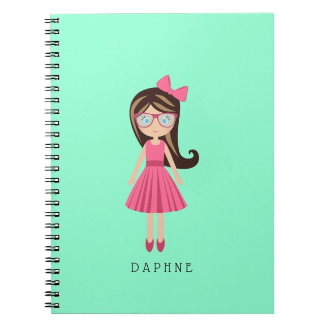 Caderno Espiral Diário personalizado do desenhador de moda menina (Frente)