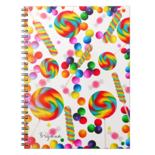 Caderno Espiral Diário Personalizado Doce de Bala Arco-íris Candyl