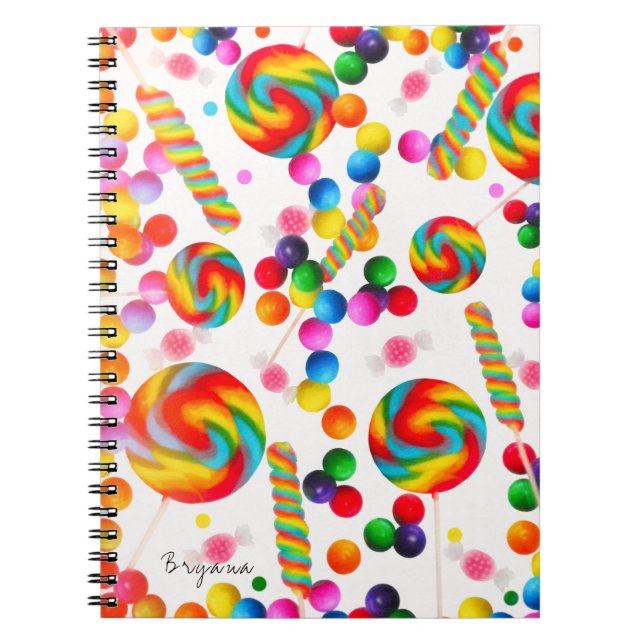 Caderno Espiral Diário Personalizado Doce de Bala Arco-íris Candyl (Frente)