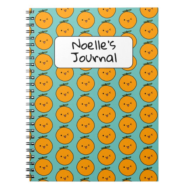 Caderno Espiral Diário Personalizável Personalizável Laranja Kawai (Frente)