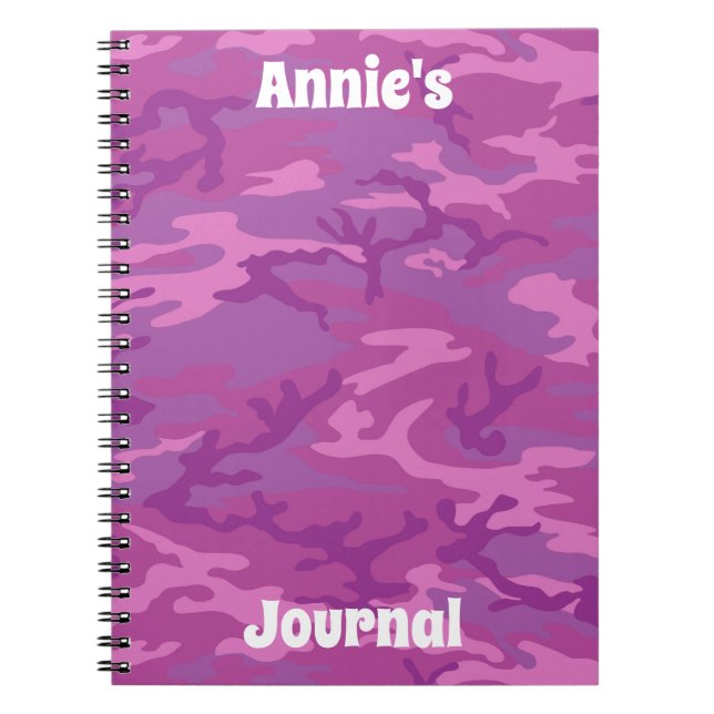 Caderno Espiral Diário pessoal da Camuflagem Rosa e Roxo (Frente)
