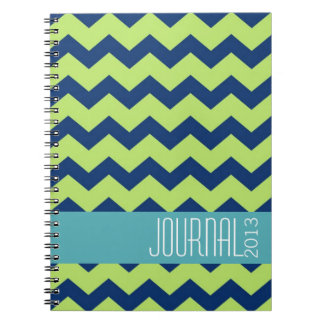 Caderno Espiral Diário pessoal moderno verde-azul-padrão Chevron