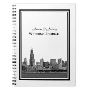 Caderno Espiral Diário quadro gravado skyline do casamento de