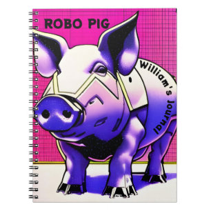 Caderno Espiral DIÁRIO ROBO PIG. Texto editável.