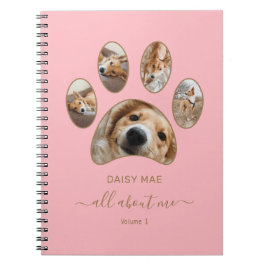Caderno Espiral Diário rosa de Colagem de Fotos Pet de Paw Dourado