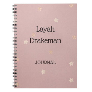 Caderno Espiral Diário rosa do escritório com estrelas Douradas