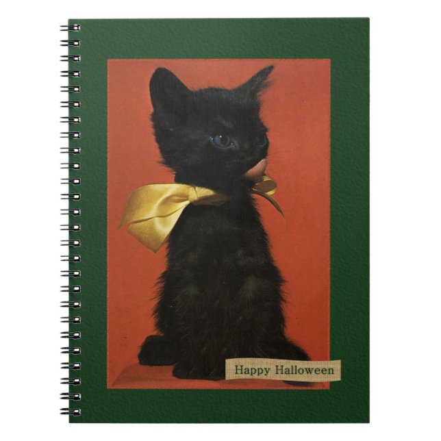 Caderno Espiral Diário Vintage Happy Halloween Kitten (Frente)