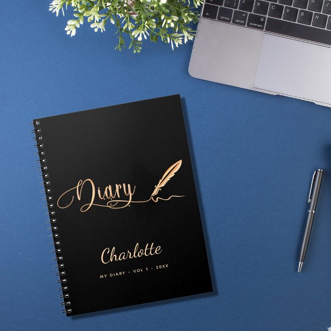 Caderno Espiral Diary black gold elegant name (Criador carregado)