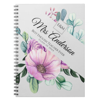Caderno Espiral Dif... Púrpura Floral - Adicionar Nome Classe Ano