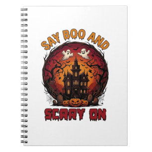 Caderno Espiral Diga Boo Casa Assombrada Assustadora Fantasmas Abó