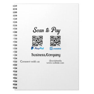 Caderno Espiral Digitalize para pagar código q r paypal venmo adic