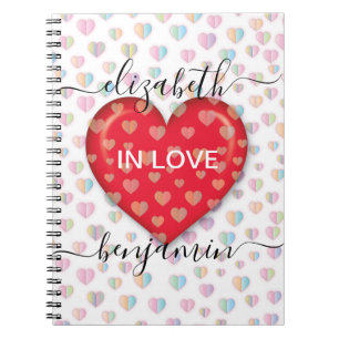 Caderno Espiral Diminuição Minimalista do Coração de Amor com Esca