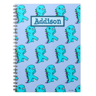 Caderno Espiral Dinossauro Azul Cute Personalizado