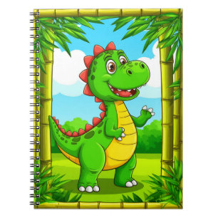 Caderno Espiral Dinossauro de Desenho Animado Alegre em Moldura de