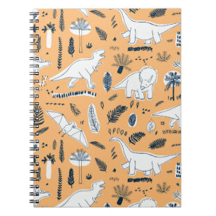 Caderno Espiral Dinossauro e Folhas de Palma: Padrão Divertido