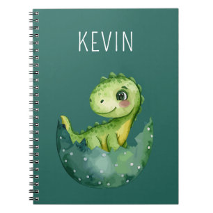 Caderno Espiral Dinossauro Fofo Neutro em Aquarela Personalizado C