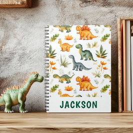 Caderno Espiral Dinossauro Fofo Personalizado para Crianças 
