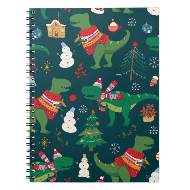 Caderno Espiral Dinossauro T-Rex: Ano Novo de Natal. (Frente)