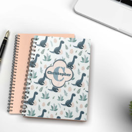 Caderno Espiral Dinossauro Verde Azul Cinto com Monograma e Nome