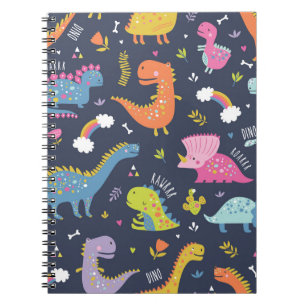 Caderno Espiral Dinossauros das Crianças: Padrão Colorido Vintage